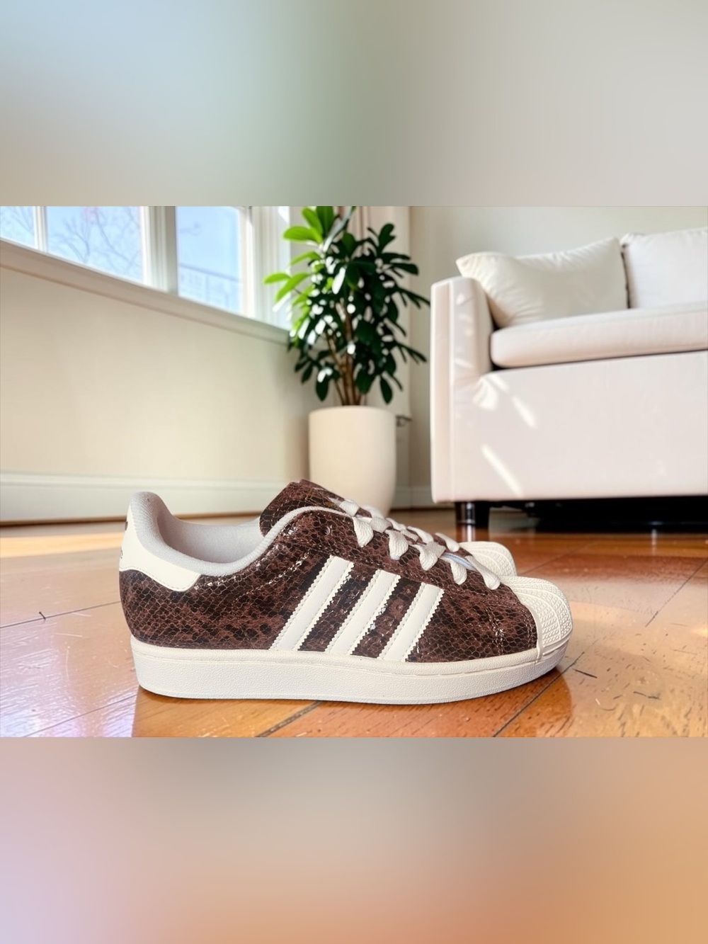 adidas Women's Superstar II Brown Snake-print Size 6 Women NEW